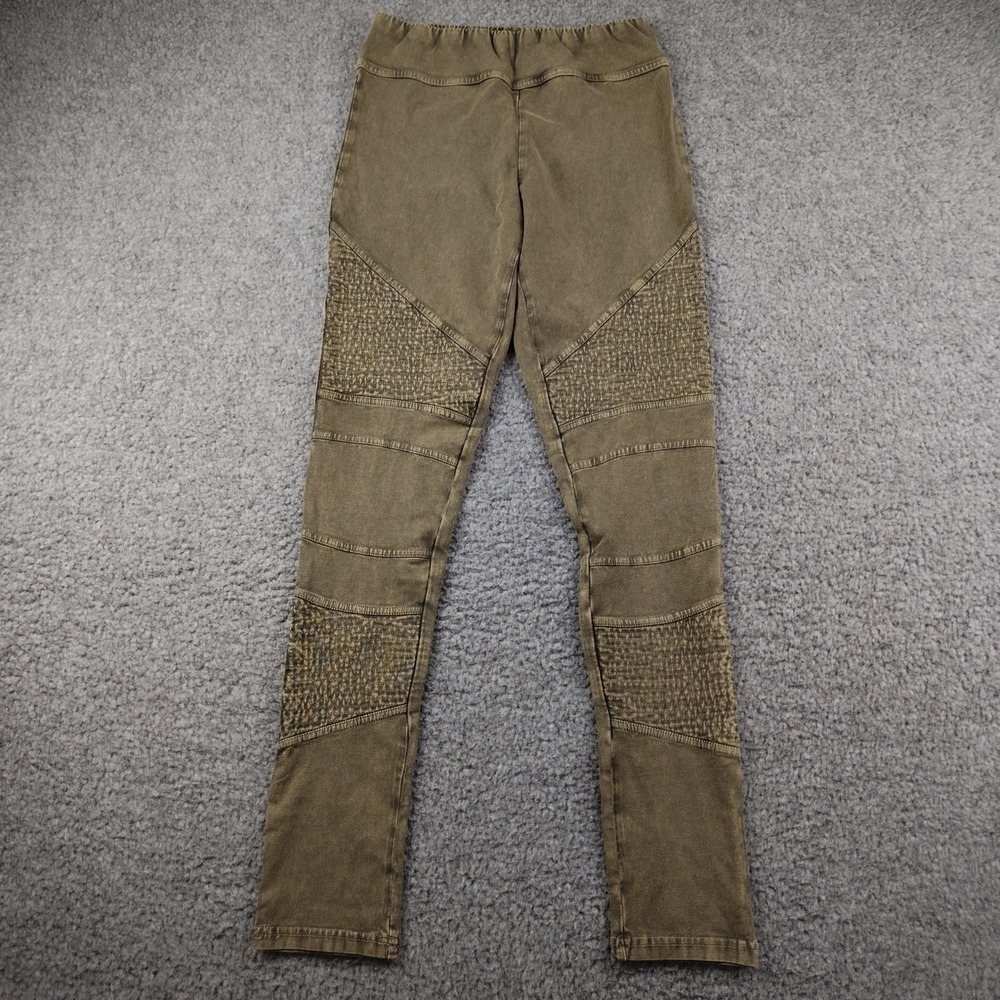 Sundance Leggings Womens Small Moto Ribbed Panels Olive Green stretch EUC
